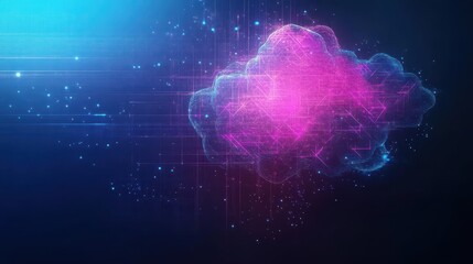 Poster - Digital cloud forms, flowing abstract shapes, neon light effects, dark background, modern aesthetic