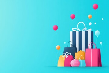 Digital marketplace, items for sale, flat design illustration