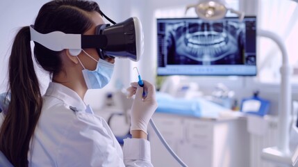Aufkleber - A woman in a white lab coat is wearing a mask and holding a blue object