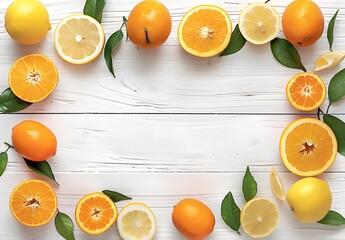 Wall Mural - Orange and Lemon Arch on White Wood Background