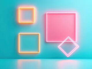 Aufkleber - Floating neon shapes, minimalist design, surreal abstract composition, modern lifestyle