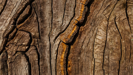 Abstract textured wood bark pattern, macro closeup of a rough, old tree trunk