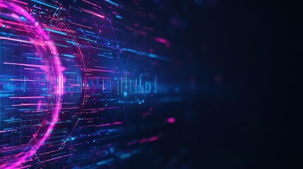 Leinwandbilder - Futuristic hologram interface, dark abstract background, glowing data visuals