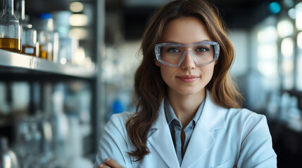 Aufkleber - Portrait of a young scientist woman working at the laboratory