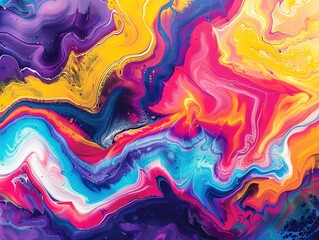 Aufkleber - Vibrant abstract painting with swirling colors of purple, yellow, and red, creating a dynamic and energetic visual experience.