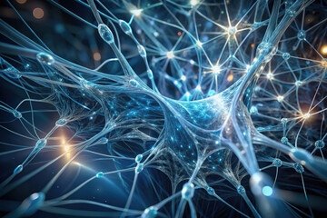 Poster - Exploring the intricate beauty of neural networks illuminated in a vibrant digital tapestry of light and connectivity. Generative AI