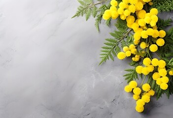 Wall Mural - yellow mimosa flowers on gray background spring concept