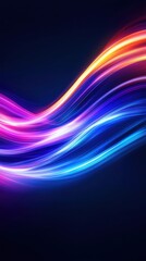 Poster - Vibrant, colorful light trails flowing in a smooth wave pattern against a dark background, creating a dynamic and energetic visual.