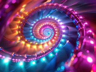 Aufkleber - Vibrant spiral design with colorful lights creating a mesmerizing abstract pattern for artistic inspirations or digital projects.