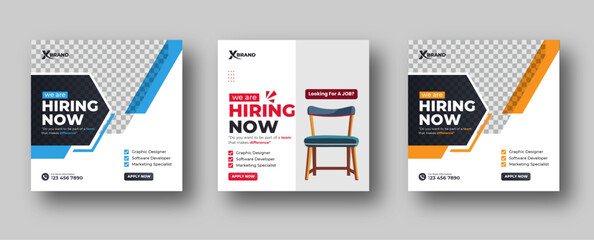 Wall Mural - we are hiring job vacancy social media post or square web banner template design.