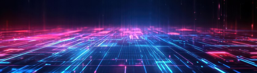 Poster - Holographic grid background, digital neon lines, futuristic technology theme
