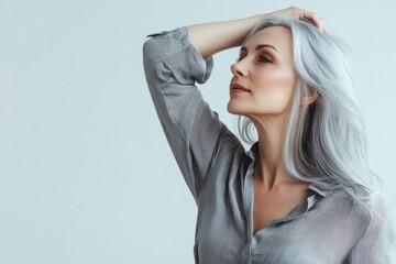 Wall Mural - Elegant Woman with Silver Hair in Profile