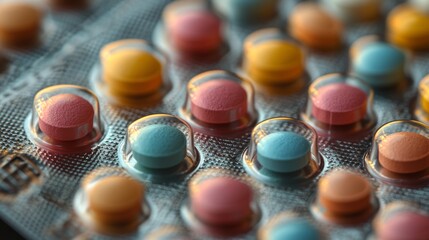 Wall Mural - Close-up of Colorful Pills in a Blister Pack