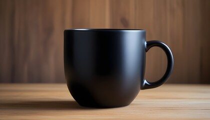 Wall Mural - A black ceramic mug mock up on a wooden table 