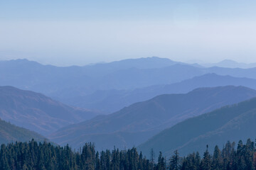  Foggy Mountains Landscape in Kings Canyon and Sequoia National Park, California.