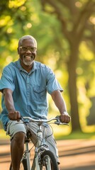 Poster - A man is riding a bicycle in a park