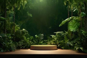 Wall Mural - Tropical forest podium green nature.