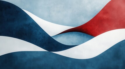 Poster - Flowing red, white, and blue waves harmonizing in a creative abstract design with fluid movement and vivid colors