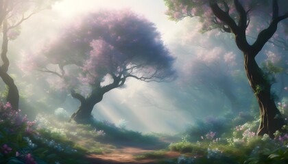 Wall Mural - Misty Forest Embracing a Solitary Tree from Above