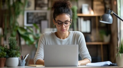 Poster - Woman Working on Laptop in Cozy Office Space
