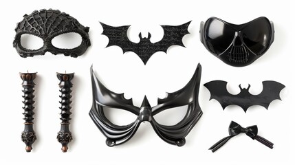 Aufkleber - A collection of black masks and accessories, including a bat mask, a spider mask