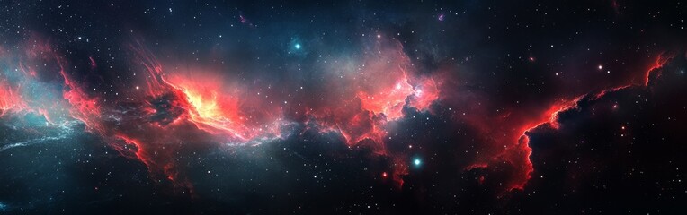 Poster - Vivid cosmic clouds illuminated by distant stars in a colorful galaxy landscape at night