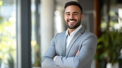 Wall Mural - Confident Businessman in Modern Office Setting