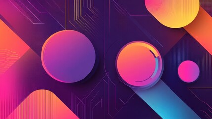 Poster - Colorful geometric shapes on a dark background create a vibrant digital art composition for modern design projects