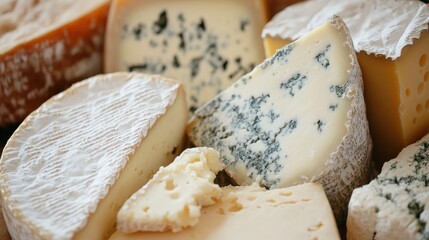 Poster - A variety of artisanal cheeses displayed on a wooden board, perfect for a gourmet tasting experience at a local market