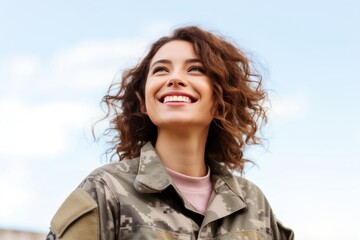 Canvas Print - Laughing looking soldier female.