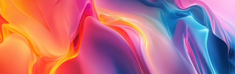 Aufkleber - Vibrant abstract art featuring flowing colorful waves in shades of pink, purple, orange, and blue against a smooth gradient background