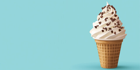 Poster - Frozen yogurt in a cone topped with chocolate shavings, sweet illustration