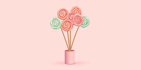 Poster - Lollipops arranged in a bouquet-like formation in a small vase, sweet illustration