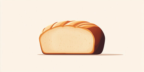 Wall Mural - Single loaf of bread with a slightly curved top on a reflective background, sweet illustration