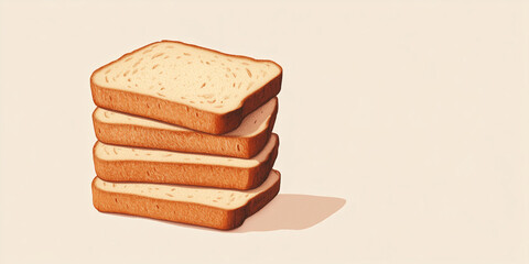 Wall Mural - Stack of bread slices, slightly overlapping, arranged on a neutral background, sweet illustration