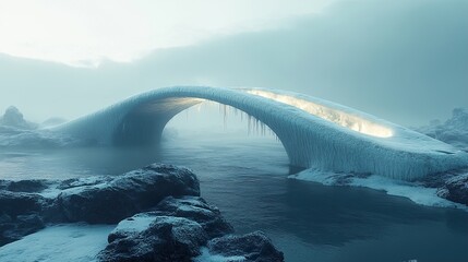 Canvas Print - Frozen Bridge in a Misty Landscape