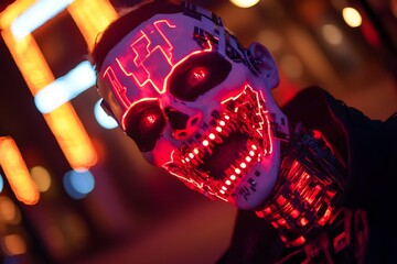 Poster - Neon Cyberpunk Skull with LED Lights