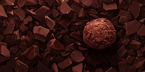 Canvas Print - Classic truffle against dark chocolate shards, emphasizing contrast, sweet illustration