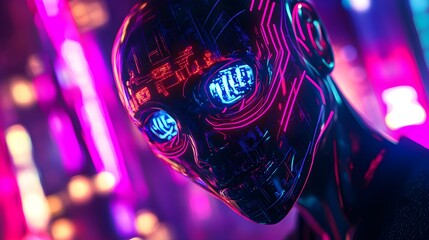 Aufkleber - Futuristic Punk Robot with Neon Glow