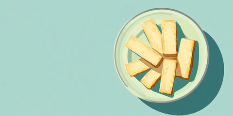 Wall Mural - Shortbread fingers arranged in a fan shape on a small plate, ready to serve, sweet illustration