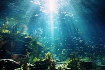 Wall Mural - Underwater sunlight outdoors swimming.