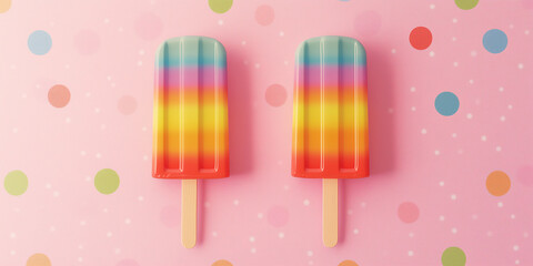 Poster - Two layered popsicles placed side by side on a clean countertop without any visible decorations nearby, sweet illustration