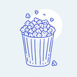 © vectorplus - Minimalist popcorn bucket with overflowing popcorn in line art style.