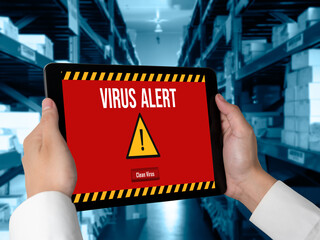 Virus warning alert on computer screen detected modish cyber threat , hacker, computer virus and malware