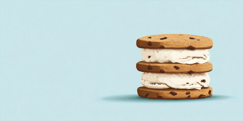 Poster - Dessert sandwich with ice cream layered between soft cookies, sweet illustration