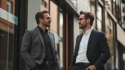 Poster - Businessmen Engaging in Friendly Conversation Outdoors