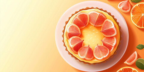 Poster - Tart with smooth custard and glazed fruit slices, sweet illustration