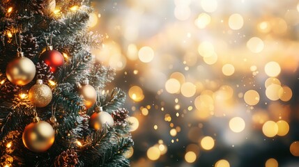 Wall Mural - merry christmas and happy new year. festive bright beautiful background. decorated christmas tree on