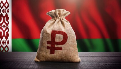 Wall Mural - Belarusian Ruble Currency Bag with National Flag