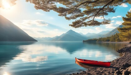 Wall Mural - Serene Reflections of a Majestic Volcanic Landscape in a Tranquil Lake